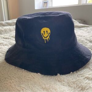 Black Bucket Hat with Yellow Smiley